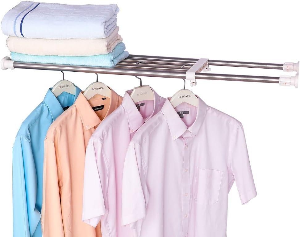 Hershii Expandable Closet Tension Shelf Rod Adjustable Storage Rack Heavy Duty DIY Organizer Divider for Wardrobe Cupboard Kitchen Bathroom