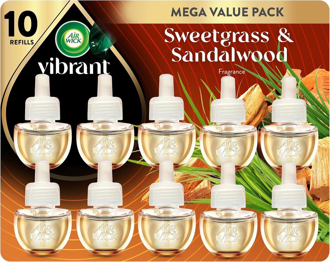 Air Wick Plug in Refills, Sweetgrass & Sandalwood, Essential Oil, 10 Count