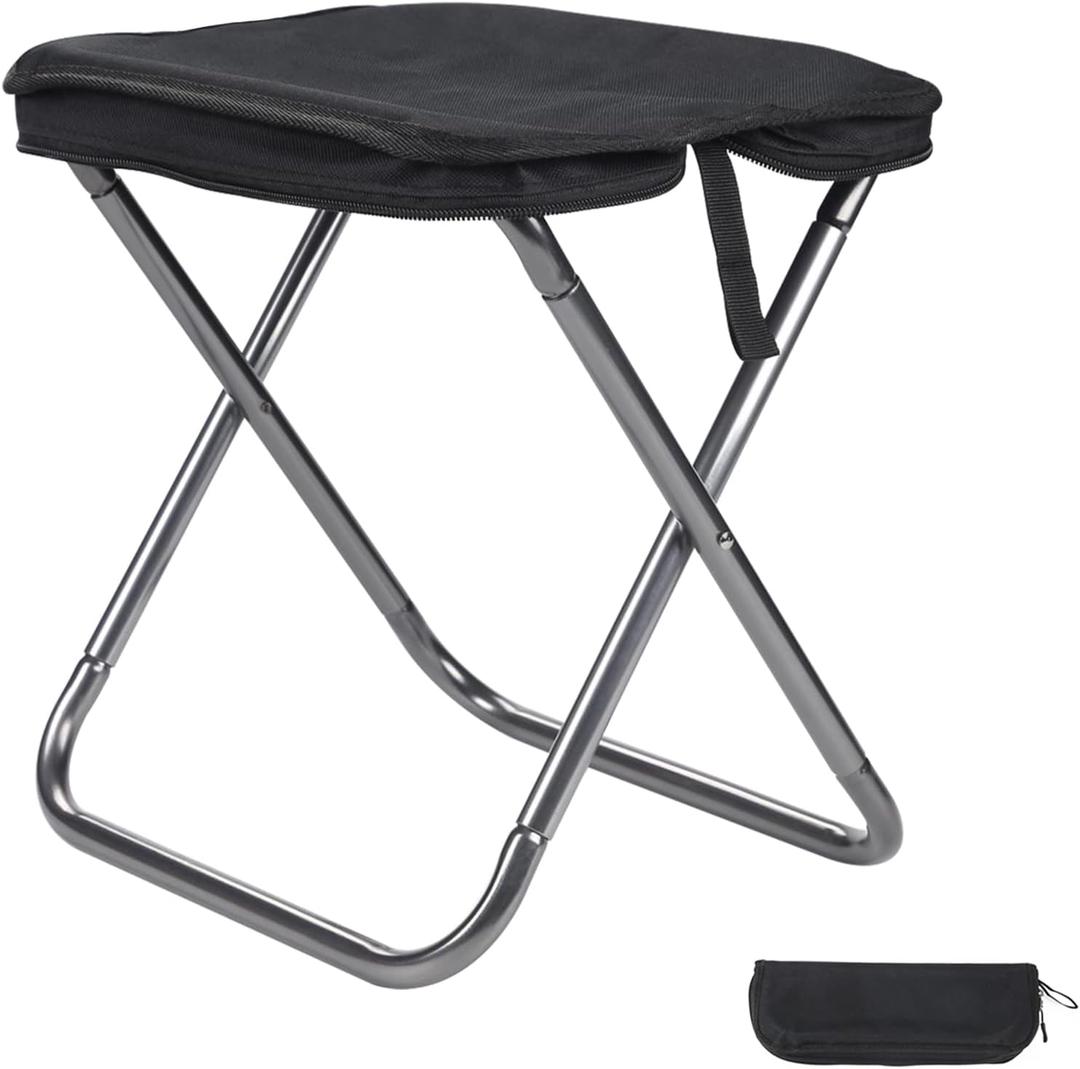 13-inch Lightweight Aluminum Folding Stool - Portable Compact Camping Stool Supports 300lbs, Handbag Style Carry - Ideal for Camping, Fishing, Backpacking, Outdoor, Travel (Black)