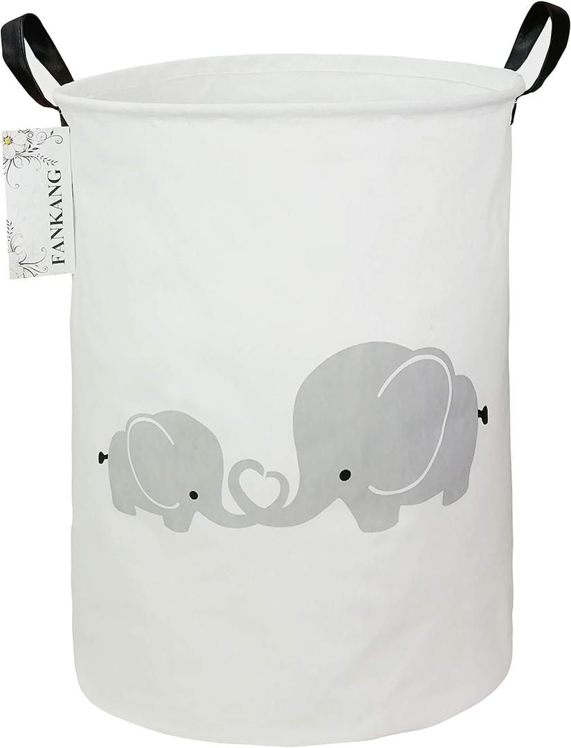 FANKANG Storage Basket, Nursery Hamper Canvas Laundry Basket Foldable with Waterproof PE Coating Large Storage Baskets for Kids Boys and Girls, Office, Bedroom, Clothes,ToysLove Elephant