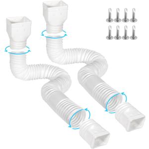 2 Pack Flexible Gutter Downspout Extensions Extendable from 21" to 67", Downspout Extender Comes with Adapters, Thickened Down spout Drain Extension for Rainwater Drainage(White)