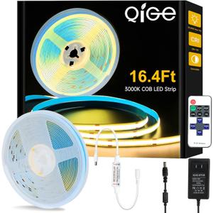 COB LED Strip Lights Warm White 3000K,16.4ft Premium High Density 24V Tape Light,2400 LEDs,350+ LM/FT, CRI 90+, IP20, Lighting for Kitchen, Cabinets (Power Supply & Remote Controller Included)
