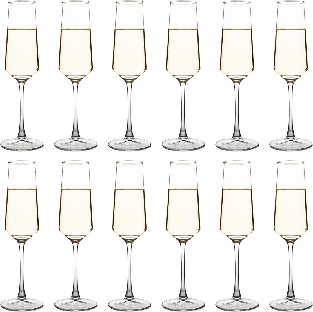 YANGNAY Champagne Flutes Set of 12, 7.5 oz Stemmed Champagne Glasses, Sparkling Wine Glasses for Party, Clear