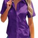 siliteelon Button Down Shirts for Women Stain-Resistant Short Sleeve Collared Dress Shirt Business Casual Tops Work Blouse (Purple, L)