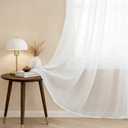 AELS Creamy White Semi Sheer Curtains 52 x 84 Inches Long 2 Panels, White Striped Window Curtains for Living Room Bedroom, Boho Light Filtering Textured Voile Sheer Curtain, Layered Stripes