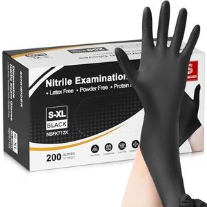 Schneider Nitrile Exam Gloves, Large, 200-ct Box, 4-mil, Black Disposable Gloves Latex-Free, Powder-Free, Food Safe, Medical Gloves for Cooking, Cleaning, Examination