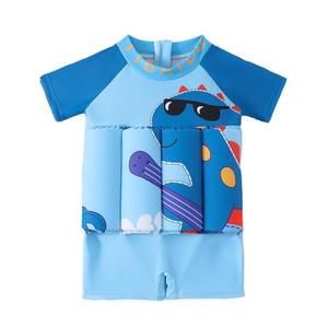 Toddler Floatation Swimsuit Boys, One Piece Float Suit with Built-in Floats, Cute Dino Shark Floating Swim Suit, UPF 50+ Floatie Bathing Suit, Blue Dinosaur 3-4 T