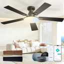 Amico Ceiling Fans with Lights, 52 inch Smart Ceiling Fan with Remote/APP/Alexa Control, Flush Mount, Reversible DC Motor, 5 Blades, 6 Speeds, 3CCT, Dimmable, Noiseless, Bedroom, Living Room, Black