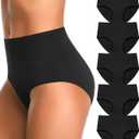 High Waisted Womens Underwear Cotton Tummy Control Postpartum Full Coverage Panties Stretch Briefs Black, Medium 