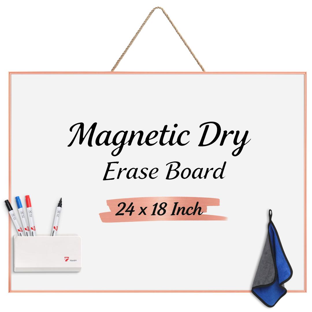 TOWON Magnetic Dry Erase Board 24x18 in, Narrow Aluminum Frame, Rose Gold