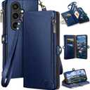 XcaseBar Compatible with Samsung Galaxy S25 Plus Wallet case with Zipper Credit Card HolderRFID Blocking,Flip Folio Book PU Leather Phone case Shockproof Cover Women Men for S25 Plus case Blue