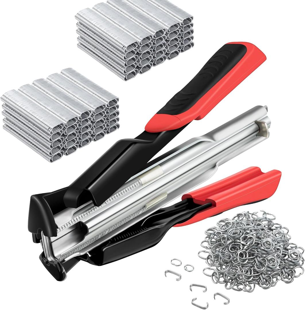 Dreyoo 2500 Pcs C Clips Hog Ring Pliers Kit, 3/4'' Hog Ring Nail, Fencing Plier Staple Gun Cage Clamp for Animal Pet Cages Fencing, Upholstery, Car Cushions, Meat and Sausage Casings