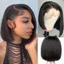Bob Wig Human Hair 13x4 HD Lace Front Wigs Human Hair 8 Inch Glueless Transparent Lace Frontal Bob Wigs Brazilian Short Bob Pre Plucked with Baby Hair Wig for Women