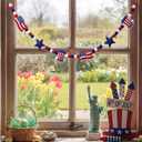 CroBlissful 4 ft Felt 4th of July Garland 3D Red White Blue Patriotic Pom Ball Banner with Flag & Stars 250th Anniversary Decorative Memorial Day Hanging Bunting for Home Mantel Independence