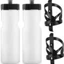 Bike Water Bottle Holder & Bottle Combo  2-Pack 22 oz Sports Squeeze Bottles with Pull Top Cap & Easy-Install Bike Cage  Made in USA  50 Strong Brand