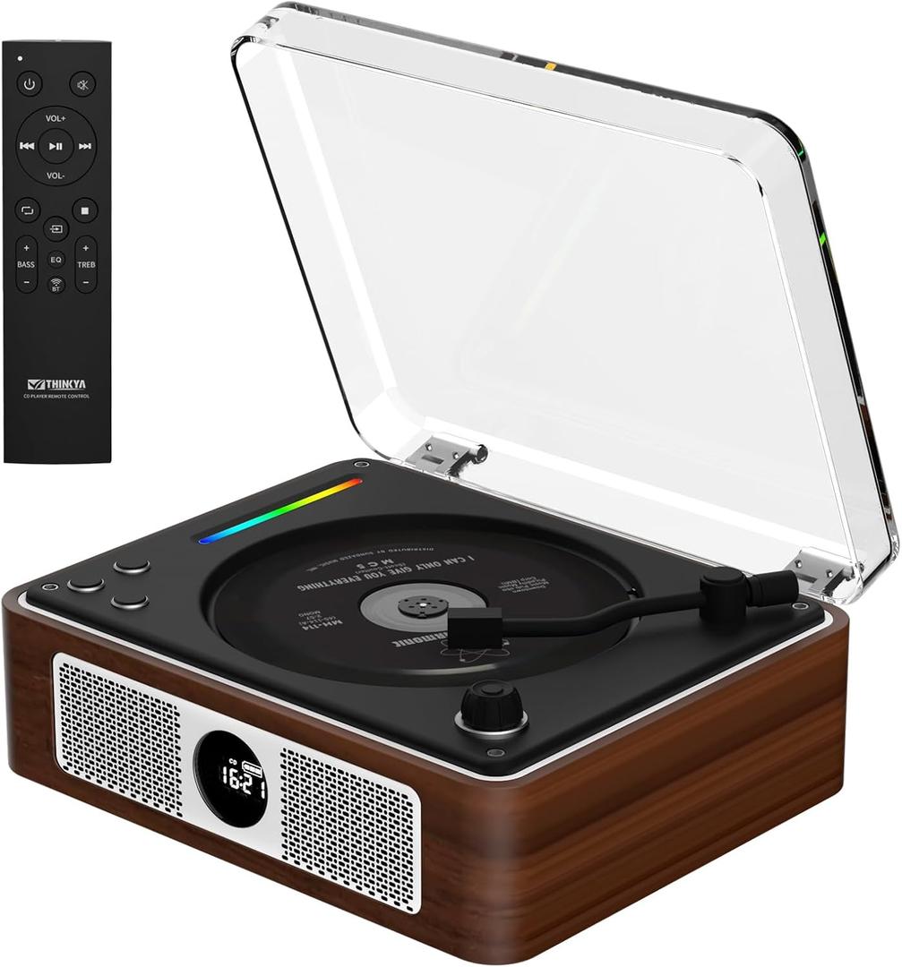 Retro Wooden CD Player for Home, Bluetooth Portable CD Player with Dual HiFi Speakers, 2600mAh Rechargeable CD Player for Home with Remote Control,Support SPDIF, USB/AUX,Headphone Jack,Optical Brown