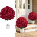 BLOSMON Artificial Flowers with Pot for Outdoors, Red Geraniums, Set of 2