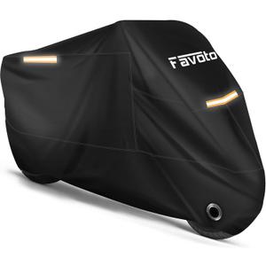 Favoto Motorcycle Cover Waterproof Outdoor Night Reflective All Season Rain Sun Dust Protection Universal Fit Powersports Vehicle Cover with Lock-Holes Fits up to 104" Motorcycles