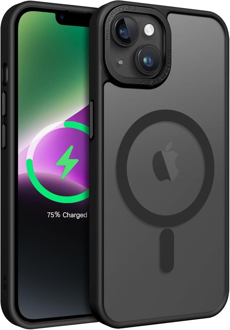 GaoBao Magnetic for iPhone 14 Plus Case, iPhone 14 Plus Phone Case, [Compatible with Magsafe] Slim Fit Shockproof Translucent Matte Women Men Girls Boys Protective Cover, Black