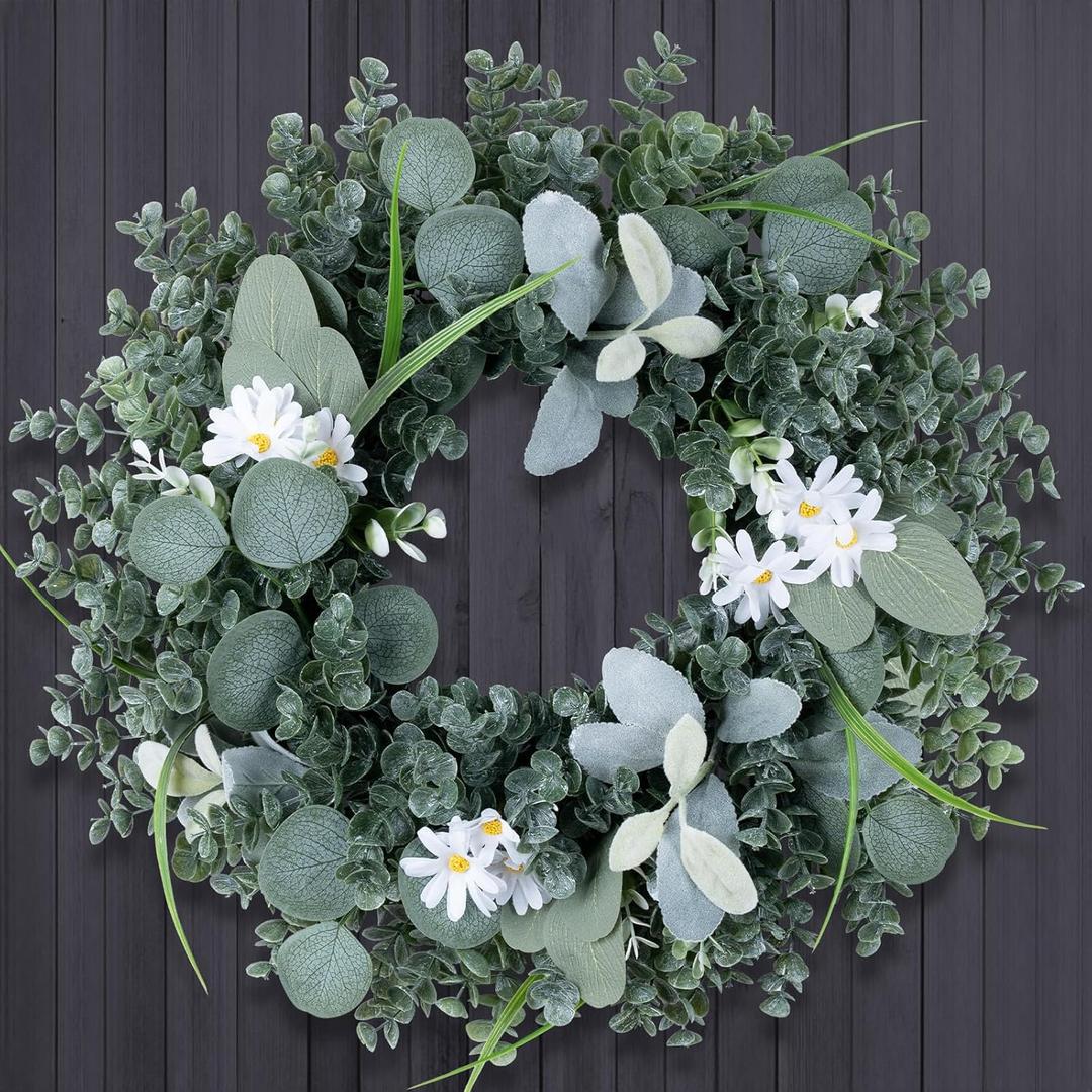 Eucalyptus Wreaths for Front Door Spring Summer Door Wreath with Olives Leaves, Mixed Berry for All Season Indoor Outdoor Farmhouse Home Porch Wall Window Festival Wedding Decor, 20 Inch