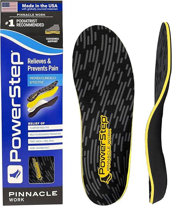 PowerStep Pinnacle Work Insoles, Work Boot Arch Support, Plantar Fasciitis Relief, Pronation, Arch Support Shoe Inserts, Orthotic for Men and Women, Made in The USA, (Men's 99.5 / Women's 1111.5)