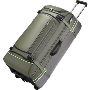 100L Extra Large Rolling Duffel Bag with Wheels and Handle 33" Heavy-Duty 1600D PVC Checked Luggage for Business Travel, Mens Week-Long Trips & Student Relocation, Foldable Base Design (Army Green)