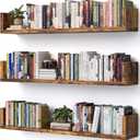Wall Bookshelf, Set of 3, 36 Inches U Shaped Wall Shelves, Long Deep Floating Shelves, Large Floating Book Shelves - Wood Hanging Bookshelves for Kitchen, Bedroom (Rustic Brown, 36 Inches)