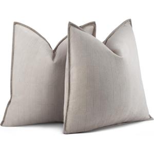 Fall Decorative Pillow Covers, 20x20 Inch Pillow Covers Set of 2, Beige Soft Chenille Decorative Square Throw Pillow Covers Farmhouse for Sofa Living Room Bed Home Decor