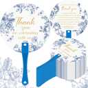 100 Pcs Wedding Hand Fans for Guests Bulk Decorative Plastic Handheld Wedding Favor Fans with Handle Thank You for Celebrating with Us for Ceremony Bridal Shower Party Decor(Blue Flower)
