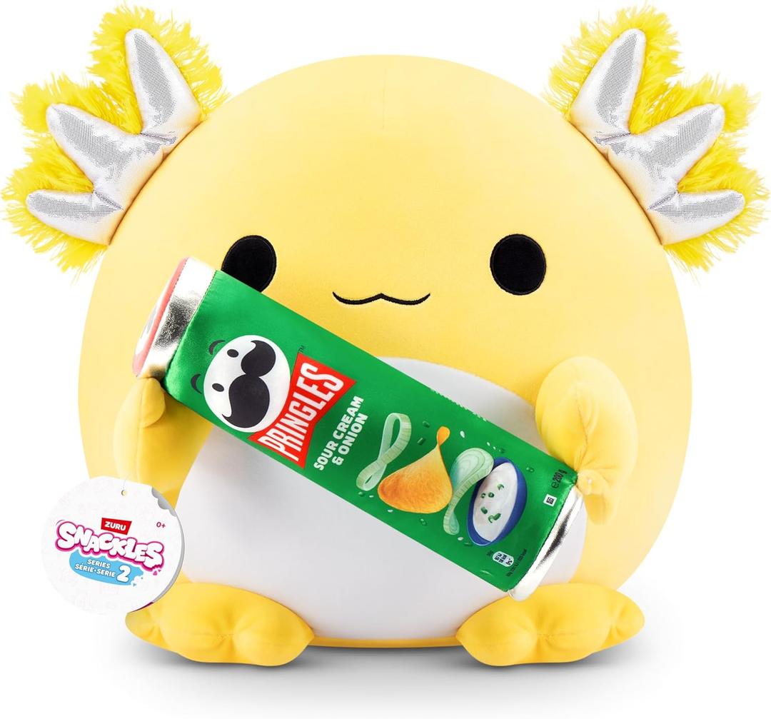 Snackles Series 2 8-inch by ZURU Cuddly Squishy Comfort 8-inch Plush with Licensed Snack Brand Accessory, (Axolotl&Pringles Sour Cream and Onion)