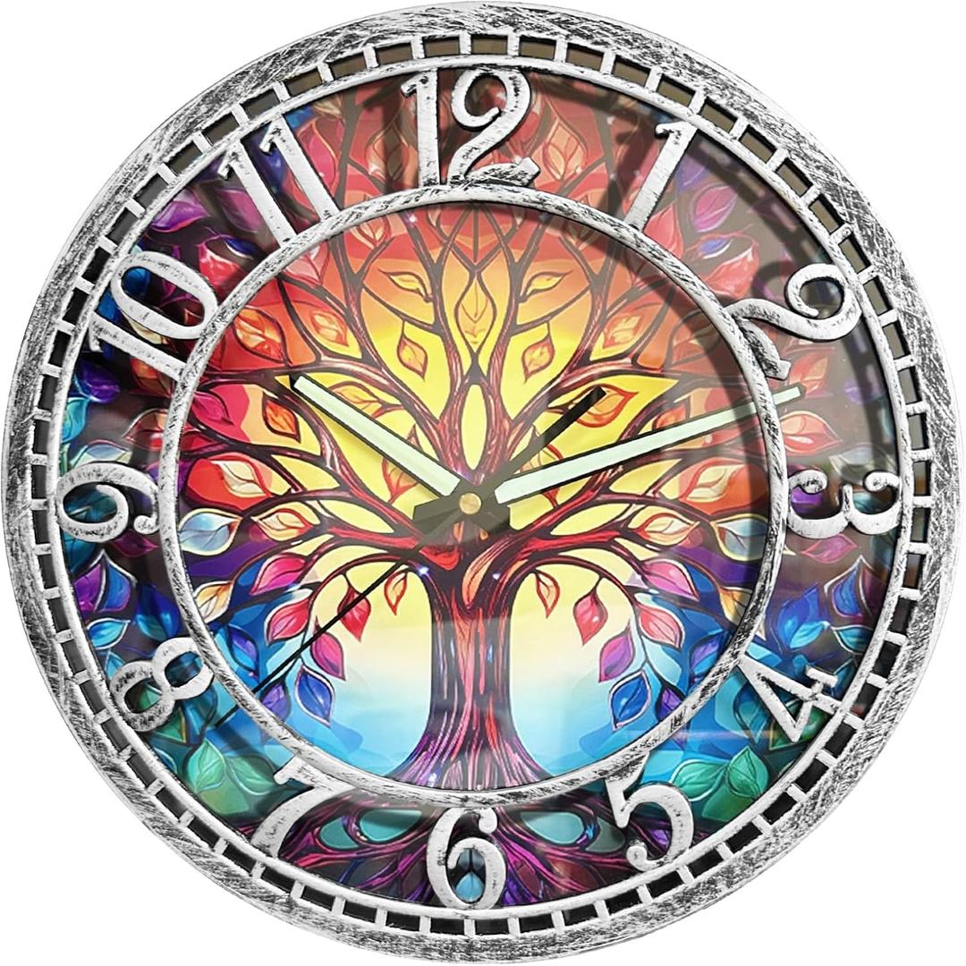 WANGIRO Tree of Life Wall Clock 12inch Silent Movement Clock Precise Timekeeping Wall Clock Ideal for Living Rooms Bedrooms Offices for Home Decor Enthusiasts Antique Silver