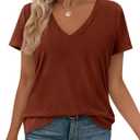 PRETTYGARDEN Womens Tops Short Sleeve Oversized Tshirts Shirts 2026 Summer Casual V Neck Loose Basic Tees Spring Tunic Blouse, L