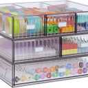 3 Tier Stackable Desk Organizer with 6 Drawers, YOCOMEY Plastic Desktop Storage Box Drawers, Detachable Makeup Storage Office Stationery Supplies Organizer for Office School(Clear)