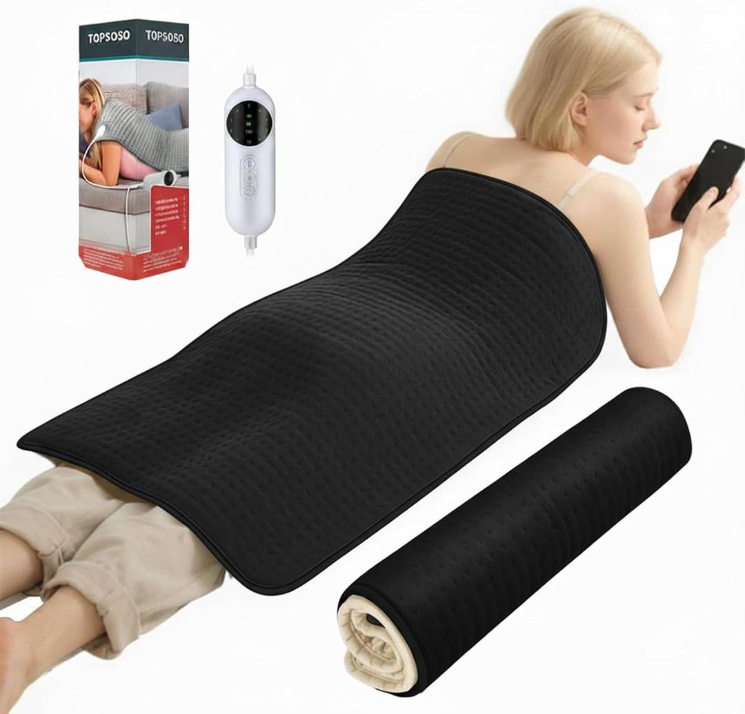 Extra Large Heating Pad for Back Pain Relief and Period Cramps,20x40 King Size, with 10 Temp Settings & 3 Timer Options, Full Body Heating Pad for Shoulder and Legs, Machine Washable(Black)