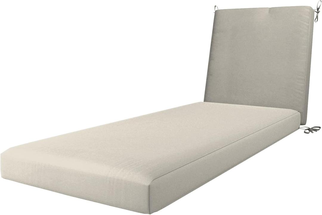 California Umbrella Outdoor Chaise Lounge Cushion, 24 x 78 Inch, Premium Outdoor Densified Fiber, Fade Resistant, Sunbrella Fabric, Patio Lounger Cushion with Fabric Ties, Canvas