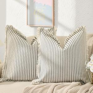 ZWJD Throw Pillow Covers 26x26 Set of 2 Striped Pillow Covers with Fringe Chic Cotton Decorative Pillows Square Cushion Covers for Sofa Couch Bed Living Room Farmhouse Decor (Black)