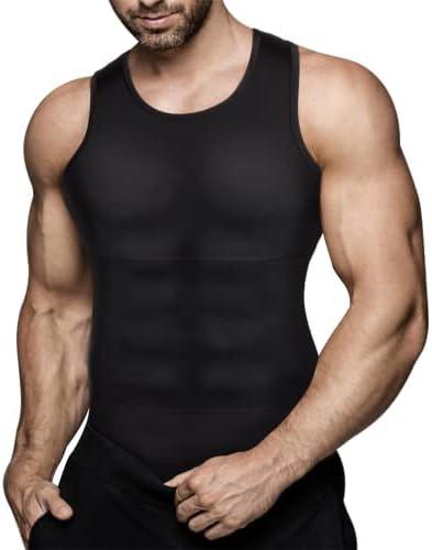 Mens Compression Shirt Slimming Body Shaper Vest Workout Tank Tops Abs Abdomen Undershirts, L