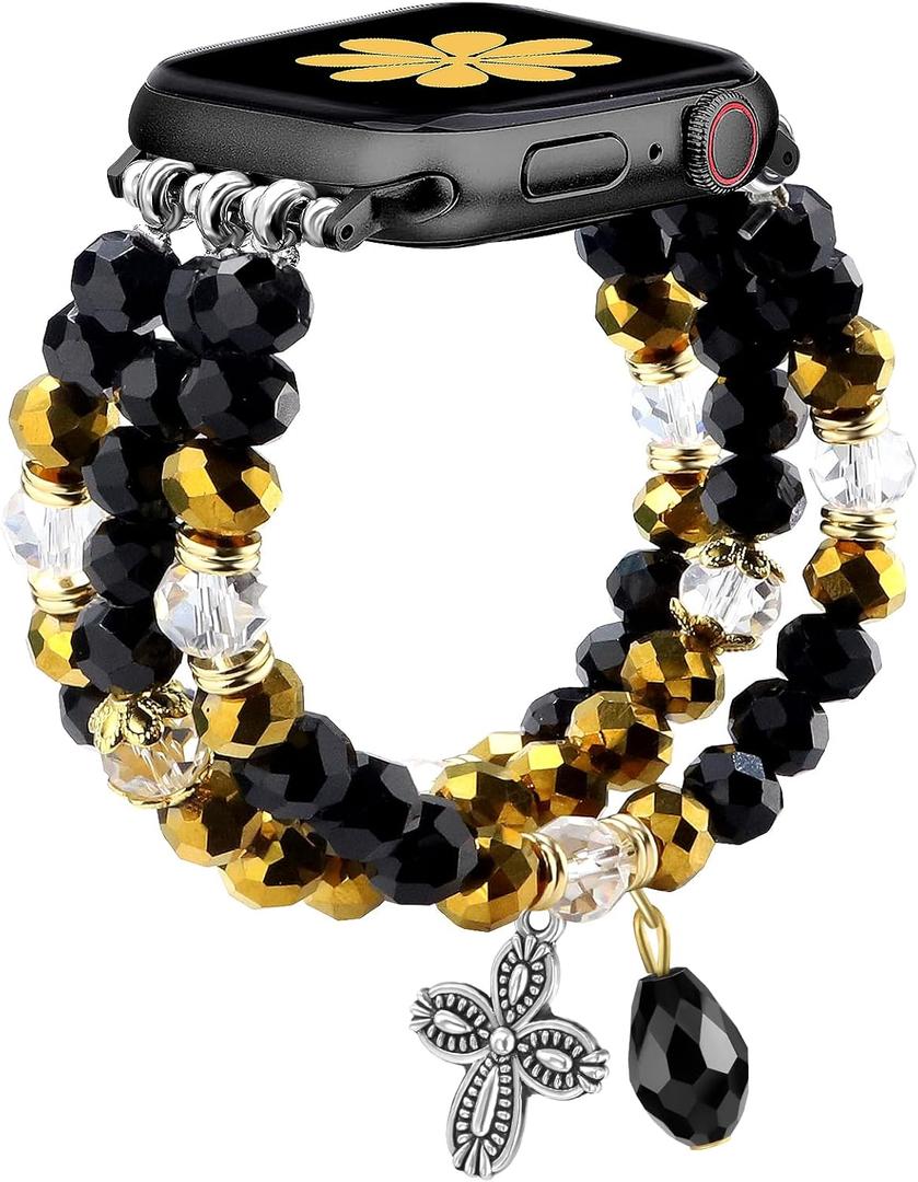 Newlibery Bracelet Beaded Bands for Women Compatible with Apple Watch Band 42mm 44mm 45mm 46mm 49mm Fashion Handmade Boho Elastic Stretch Strap for iWatch Series 10/ 9/ 8/ 7/ 6/ 5/ 4/ 3/ 2/ 1/ SE/ Ultra 1 2