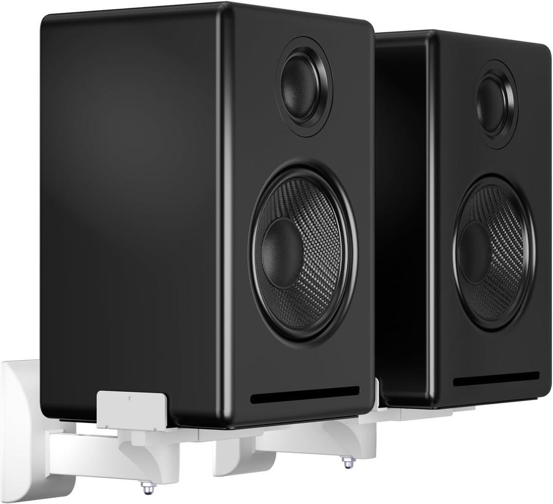 suptek Large Dual Side Clamping Bookshelf Speaker Wall Mounting Bracket for Large Surrounding Sound Speakers, Hold up to 66lbs White SPM201XLW