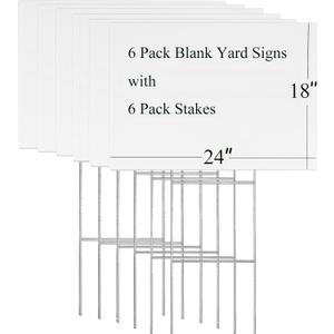 Blank Yard Signs with Stakes 18x24 Inches, 6 Pack Large Corrugated Plastic Lawn Signs, Custom Double Sided Yard Signs for Outside, Estate Garage Sale, Party, Campaign Decorations