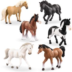 Terra by Battat - Realistic Horse Figurines Set - 6 Detailed 6-Inch Animal Toys with Arabian, Clydesdale & Paint Horse Models - Educational Toddler Toys for Kids Ages 3+ - Party Favors & Gifts