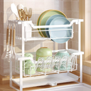 KOSIWU Dish Rack with Drainboard, Organizes Dishes and Bathroom Items for Narrow Spaces, TwoStory Drying Rack Fits 12 Plates 12 Bows 5 Glasses 4 Hooks and Some Cutlery, White