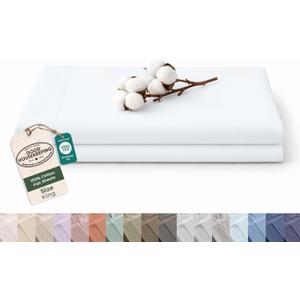 Royale Linens 100% Organic Cotton King Size Flat Sheet Only - Percale Top Sheets - King Flat Sheet Sold Separately - Lightweight & Super Soft 100% Cotton White Bed Sheets Only (105" x 102", White)