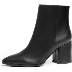 IDIFU Women Dress Ankle Boot with Low Chunky Heel Pointed Toe Side Zipper Bootie Shoe for Women Office Business Date Wedding (8.5, Black Pu)