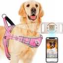ADVENTUREMORE No Pull Dog Harness for Large Dogs with QR Code Dog Tag,Adjustable Reflective Breathable Dog Vest Harness with Easy Control Front Clip Handle for Training Walking L Pink