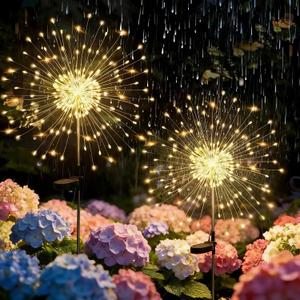 Solar Garden Lights, 2 Pack 200 LED Garden Decor Outdoor Lights, Solar Lights Outdoor, Solar Garden Lights Outdoor Waterproof-with 8 Light Modes, for Garden, Pathway, Yard, Flowerbed Decor
