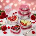 3 Pcs Heart Shaped Snack Box with Lid Mixed Size 12oz 30oz 64oz Snackle Container Stainless Steel Cake Fruit Dessert Food Storage Box Reusable Love Lunch Bento for Picnic Office(semi-sealed)