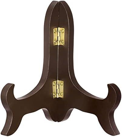 uxcell 5" Easel Plate Holder, Wooden Folding Display Stand Brown for Decorative Picture Frame