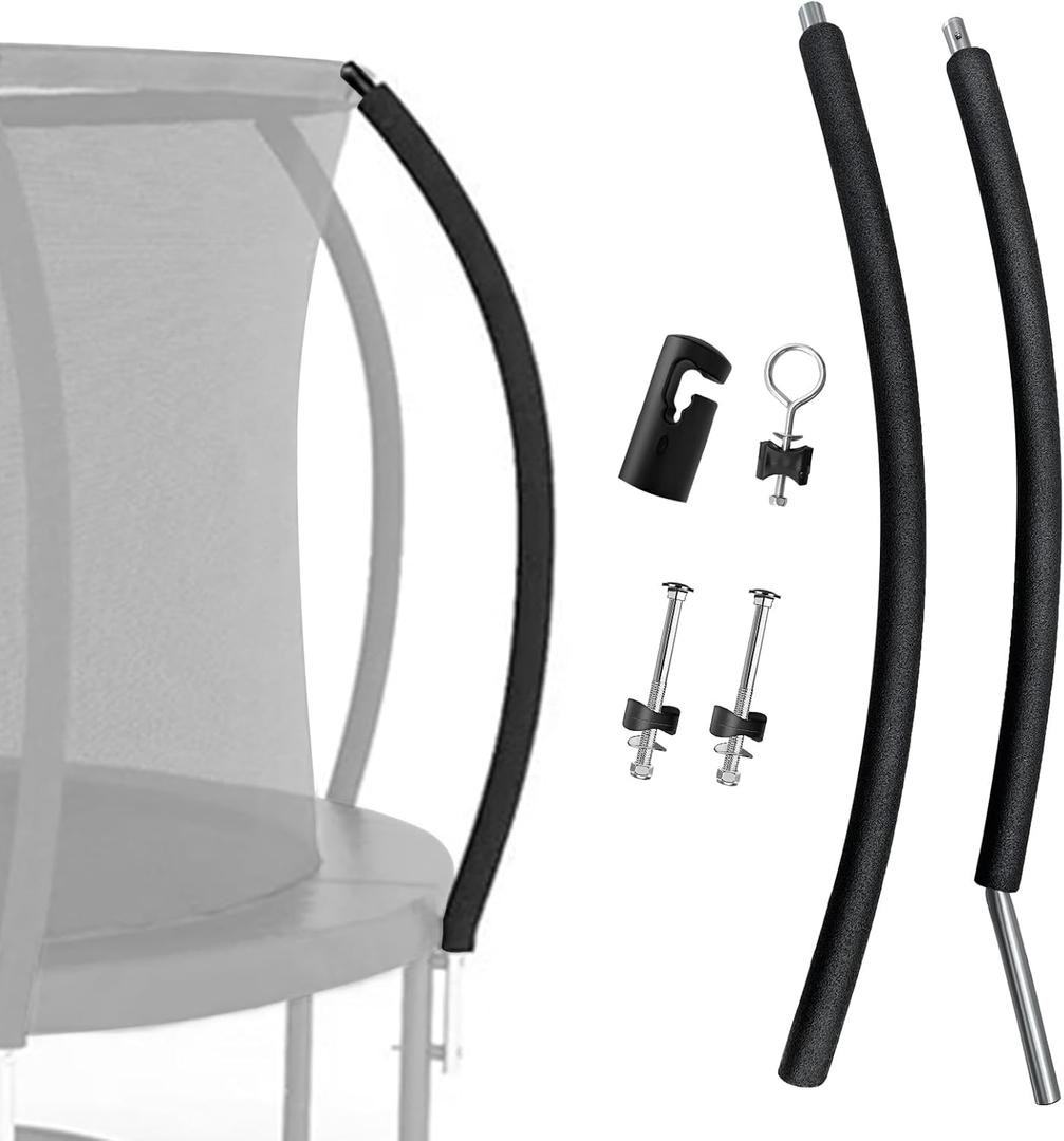Universal Trampoline Replacement Curved Net Pole, Curved Pole Kit for 10-16ft Frame, with Plastic Tube Cap, Mounting Hardware, Foam Padding