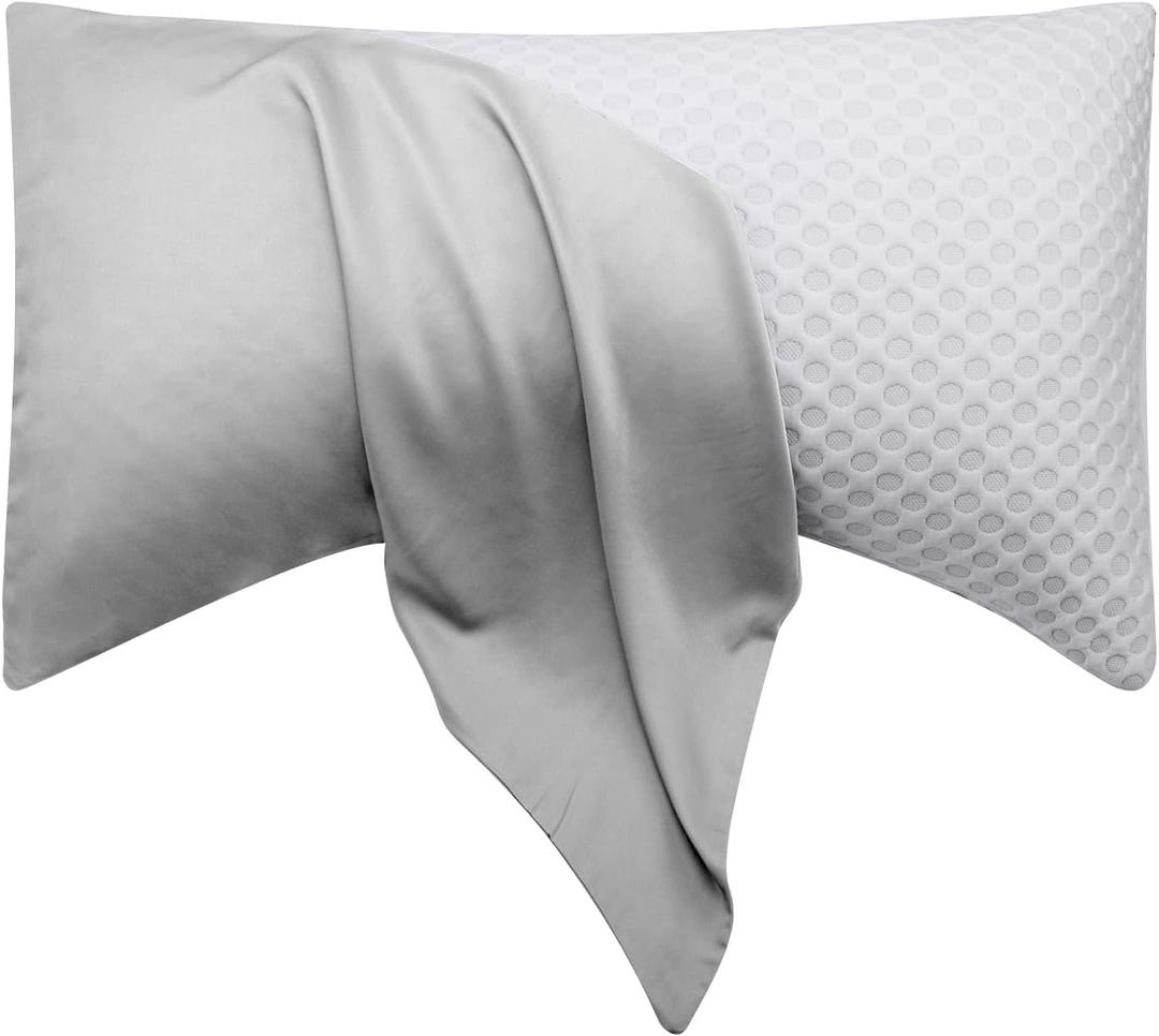 Curved Crescent Cooling Side Sleeper Pillow Cases - Rayon Derived from Bamboo Pillowcase Cover Queen Size 1 Piece, 20 * 30 inches Light Grey